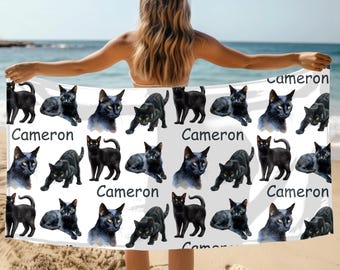 Toalla de playa personalizada de Bombay Cats, toalla de baño personalizada para niños pequeños con nombre.