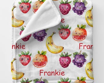FRUIT Personal Custom Name Gift Blanket For Her, Fruit Pattern Boho Name Blanket,Baby Gift Swaddle Name Blanket, Babyshower Babie Blanket
