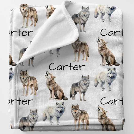 WOLF Personal Custom Name Blanket Gift for Her, Personalized Wolf