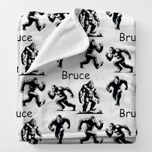 BIGFOOT Blanket, Personalized Sasquatch Gift, Custom Name Cryptid Plush Fleece Throw, Sci Fi Theme Birthday