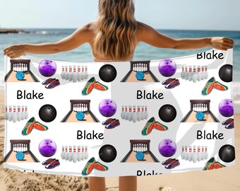 Toalla de bolos personalizada, manta de playa con nombre personalizado, regalo para papá (10 pines)