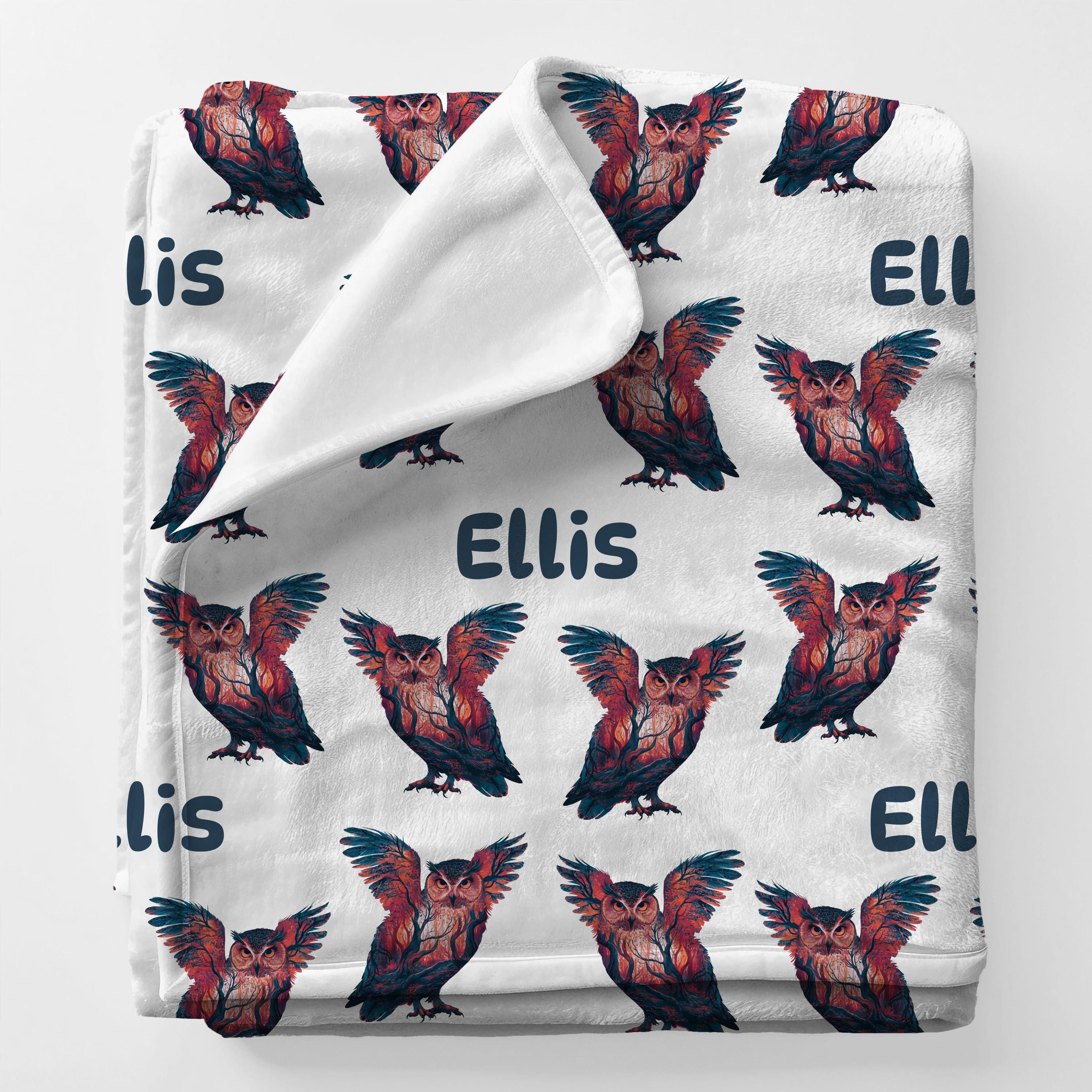 BIRD Blanket Custom Name Girl Nursery Baby Showergift, Owl Decor Newborn Coming Home Swaddle, Person