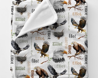BALD EAGLE Personal Custom Name Blanket Gift For Him, Personalized Dad Gift From Kids, Cottagecore Style Blanket, Bird Lover Birthday Gift