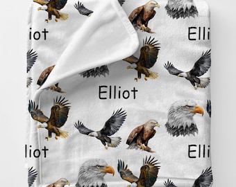 BALD EAGLE Personal Custom Name Blanket Gift For Him, Personalized Fathersday Gift, Cottagecore Style Throwblanket, Bird Lover Birthday Gift