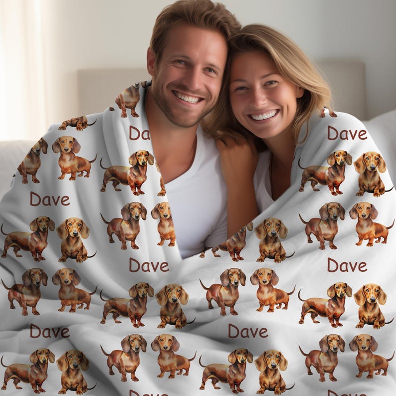DACHSHUND Personal Custom Name Blanket Gift For Dad, Personalized Dachshund Birthday Gift, Wiener Dog Blanket, Special Pet Memory Gift Idea image 5