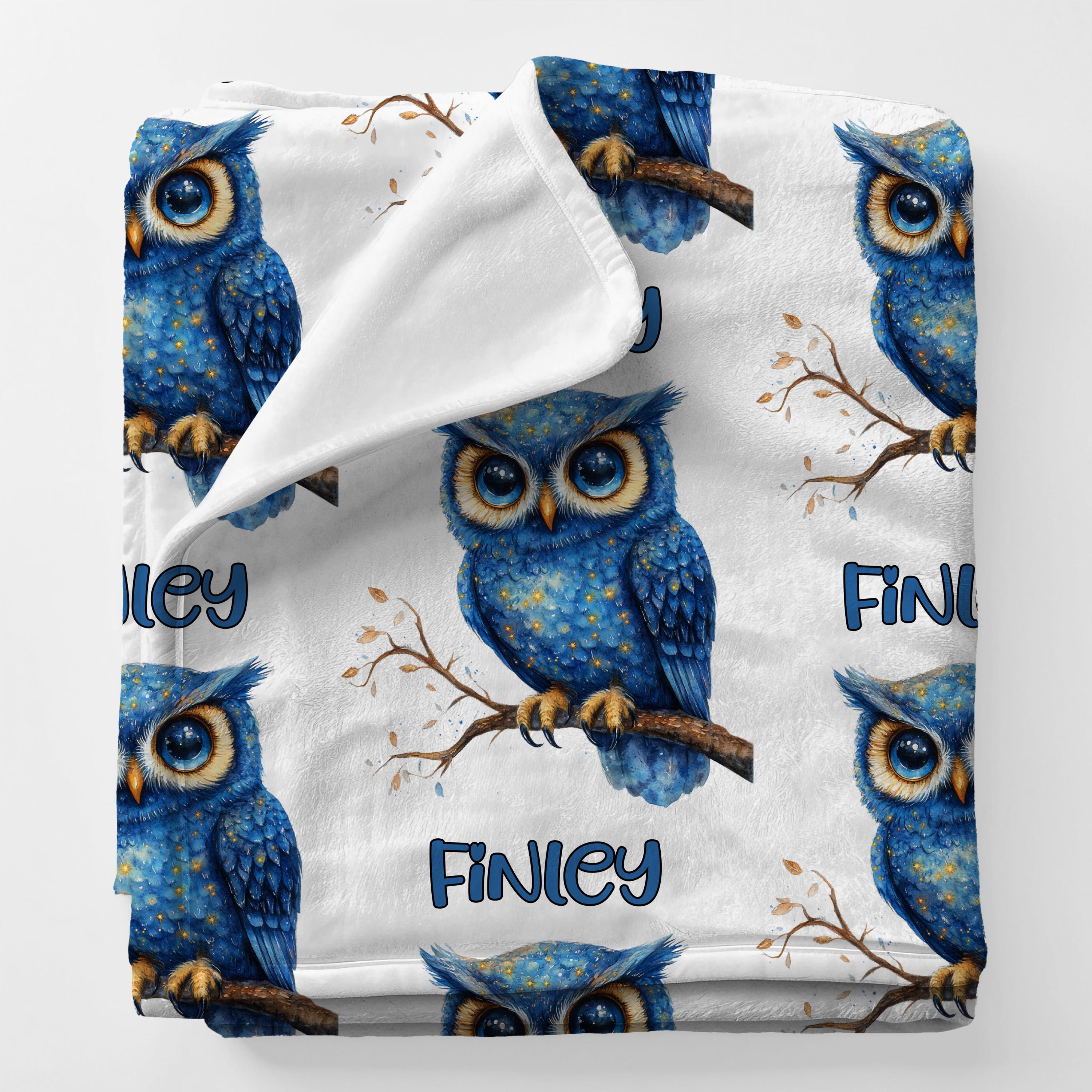BIRD Blanket Custom Name Babyshower Gift, Owl Newborn Girl Nursery Gift Blanket, Woodland Theme Boy 