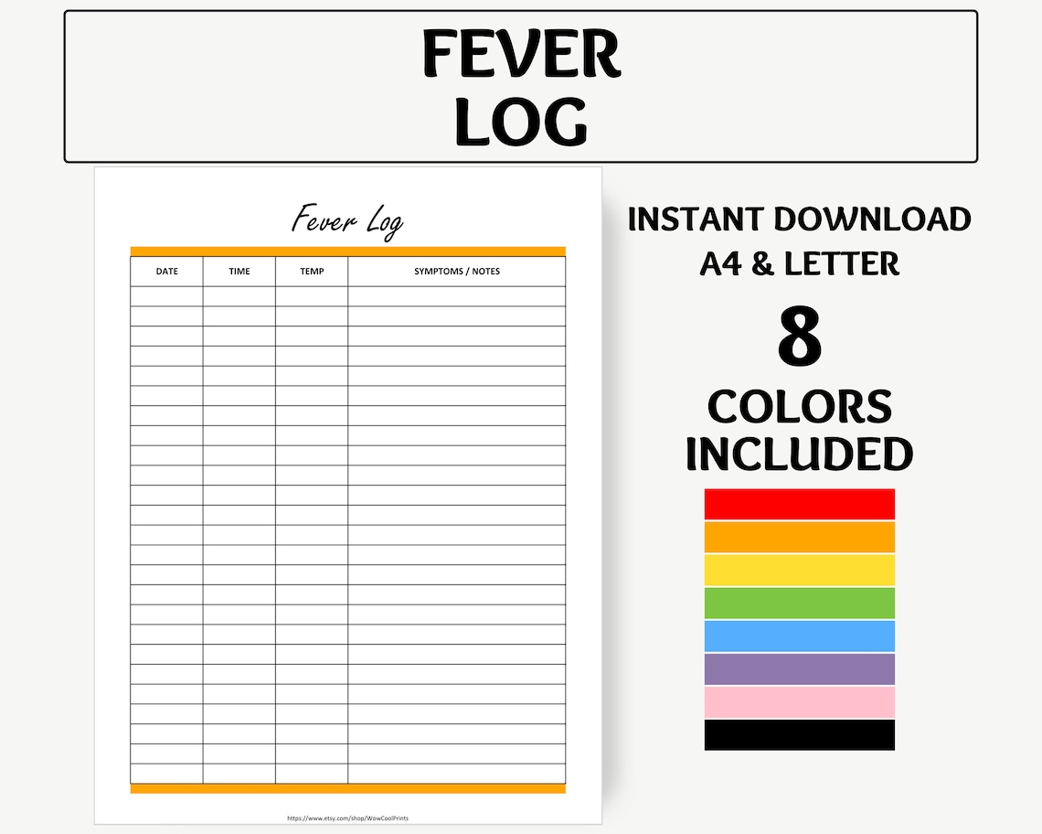 Fever Log Printable Temperature Log Medical Notes Disease Etsy