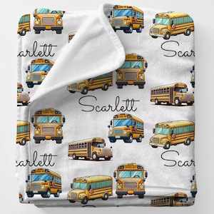 SCHOOL BUSES Personal Custom Name Blanket Gift For Girl, Personalized Toddler Girl Blanket For Kindergarten, School Bus Boy Gift Blanket