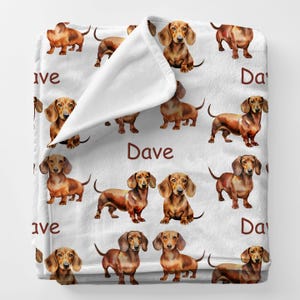 DACHSHUND Personal Custom Name Blanket Gift For Dad, Personalized Dachshund Birthday Gift, Wiener Dog Blanket, Special Pet Memory Gift Idea image 1
