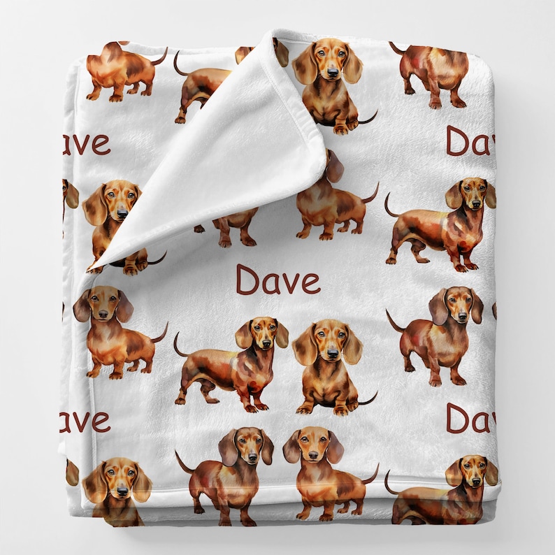 DACHSHUND Personal Custom Name Blanket Gift For Dad, Personalized Dachshund Birthday Gift, Wiener Dog Blanket, Special Pet Memory Gift Idea image 1