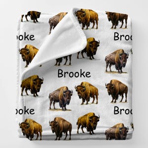 BISON Personal Custom Name Blanket Gift For Dad, Personalized Cottagecore Blanket, Woodland Theme Décor Boy Friend Gift, Buffalo Birthday