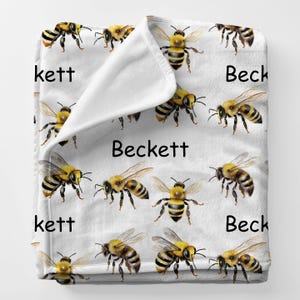 BEES Personal Custom Name Blanket Gift For Toddler Boy, Personalized Bees Animal Comforter For Sweet Girl, Newborn Babie Blanket Giftidea