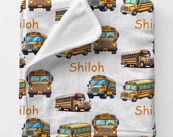 SCHOOL BUSES Personal Custom Name Blanket Gift For Girl, Personalized Toddler Girl Blanket For Kindergarten, School Bus Boy Gift Blanket
