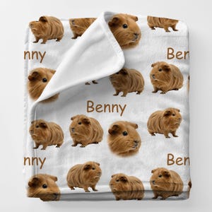PERUVIAN GUINEA PIG Blanket, Personalized Peruvian Guinea Pig Gift, Custom Name Long Haired Guinea Pig Plush Throw, Angora Guinea Pig Gift