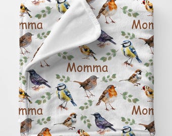 BIRD Blanket, Custom Name Bird Lovers Gift, Momma Birthdaygift Blanket, Birding Gift From Big Sister, Whimsical Bird Throwblanket Giftidea