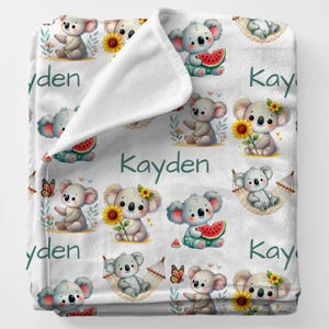 KOALA Personal Custom Name Blanket Gift For Baby, Personalized Babyname Blanket, Name Baby Swaddle, Newborn Girl Nursery, Boy Girl Blanket