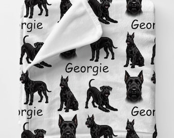 GIANT SCHNAUZER Blanket, Personalized Giant Schnauzer Gift, Custom Name Riesenschnauzer Plush Throw, Giant Schnauzer Bedding, Doglover Gift