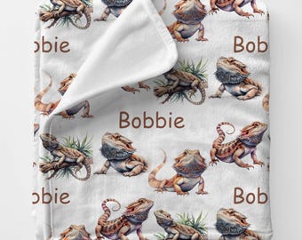 BEARDED DRAGON Personal Custom Name Blanket Gift For Petlover, Personalized Pogona Blanket For Lizard Owner, Beardie Gift For Bestfriend