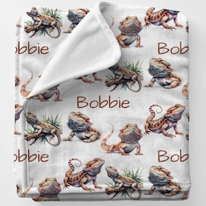 BEARDED DRAGON Personal Custom Name Blanket Gift For Petlover, Personalized Pogona Blanket For Lizard Owner, Beardie Gift For Bestfriend