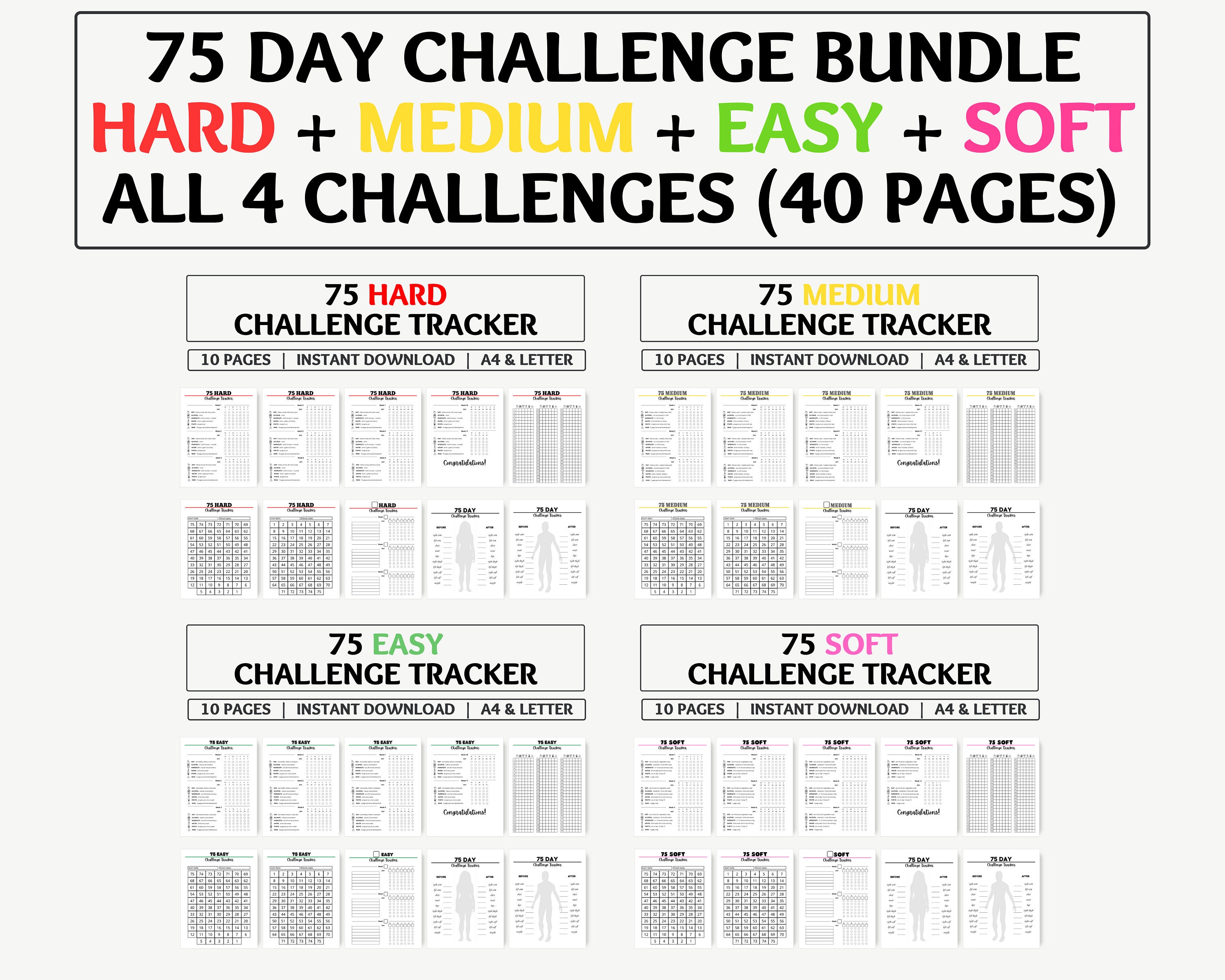 Printable 75 Hard Challenge Habit Tracker Checklist Calendar