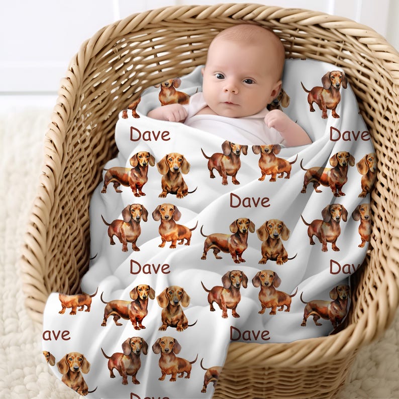 DACHSHUND Personal Custom Name Blanket Gift For Dad, Personalized Dachshund Birthday Gift, Wiener Dog Blanket, Special Pet Memory Gift Idea image 4
