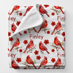 CARDINAL Bird Gift Blanket, Cardinals Personal Custom Name Blanket Gift, Bird Lovers Gift For Aunty, Birding Gift For Spouse Birthday