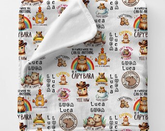 Capybara Personalized Name Newborn Blanket Gift, Custom Baby Shower Gift, Capybara Boy Swaddle Blanket, Girl Coming Home Nursery Blanket