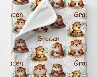 Manta personalizada de la Marmota, regalo para niña, manta personalizada con nombre para hija, regalo único para baby shower, linda manta suave de minky para bebé.