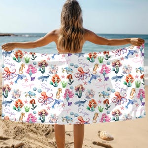 MERMAIDS Personal Name Beach Towel Gift, Customized Mermaids Bestfriend Birthday Gift, Kids Name Beach Towel, Personal Mom Gift Bath Towel