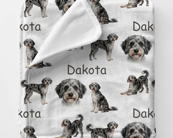 AUSSIEDOODLE Blanket, Personalized Aussiedoodle Gift, Custom Name Aussiedoodle Plush Throw, Aussiedoodle Kennel Bedding