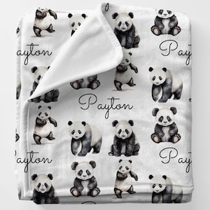 PANDAS Personal Custom Name Blanket Gift For Babygirl, Personalized Panda Gift For Mom, Panda Bear Gift Idea, Animal Lover Birthday Gift