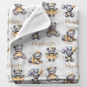 BABY TEDDY BEARS Personal Custom Name Blanket Babygirl Gift, Personalized Baby Announce Gift, Cute Teddybear Baby Girl Swaddle Babygifts