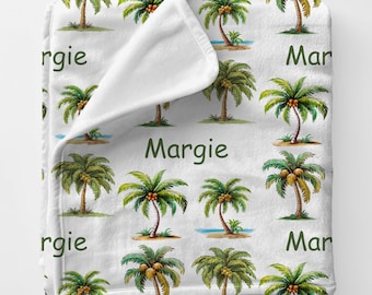 PALM TREES Personal Custom Name Blanket Gift For Nature Lover, Personalized Palm Tree Gift, Tropical Décor Birthday Present, Palmetto Fronds