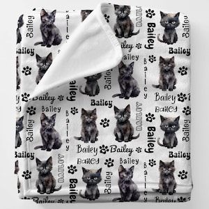 BLACK CATS Name Blanket Gift For Mom, Personalized Cat Lover Birthday Gift, Petlover Cat Person Gift, Cute Toddler Girl Gift, Babie Blanket
