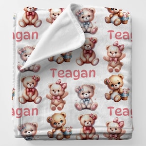TEDDY BEAR Baby Gift Personal Custom Name Blanket, Personalized Pink Babygirl Teddybear Swaddle Blanket, Cute Newborn Girl Nursery Gift