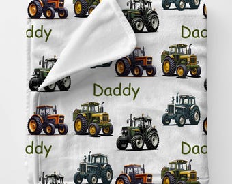 TRACTORS Personal Custom Name Blanket Gift For Dad, Personalized Gift For Teenage Boy, Farm Family Gift, Farming Birthday, Farmhouse Blanket