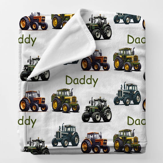 TRACTORS Personal Custom Name Blanket Gift For Dad, Personalized Gift For Teenage Boy, Farm Family Gift, Farming Birthday, Farmhouse Blanket