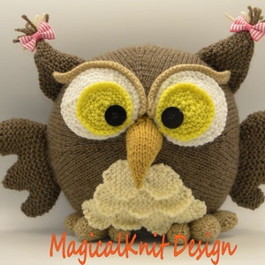 Ollie the cushion owl knitting pattern baby pillow soft toys, home decoration by MagicalKnit design