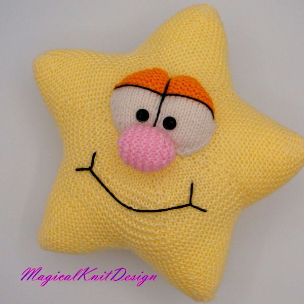 The Happy Star - Magicalknit design - star pillow soft baby toys knitting pattern