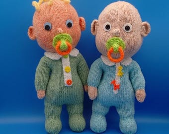 Baby with bottle knitting pattern - soft toy - knitted amigurumi doll