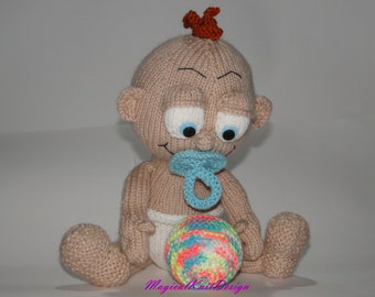 Baby Tamtam and his ball - Magicalknit design soft doll knitting pattern toys