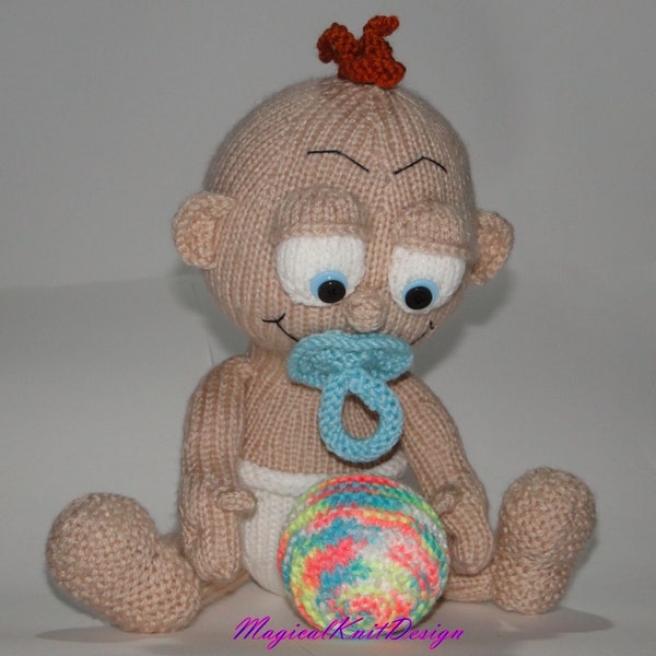 Baby Tamtam and his ball - Magicalknit design soft doll knitting pattern toys