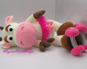 Amelie the roller skating cow, baby soft toys knitting pattern animal