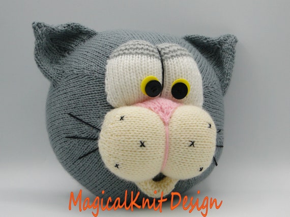 Cushion Tom cat face shaped, home decoration, soft baby toys knitting pattern