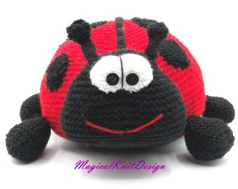 Nina the ladybug knitting pattern toy knitted cushion Magicalknit