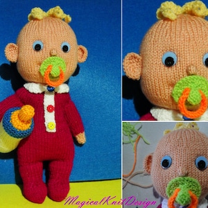 Baby with bottle knitting pattern - soft toy - knitted amigurumi doll