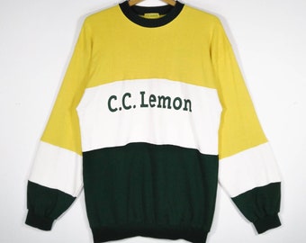 Vintage 90 s Sportwear C.C. LEMON Big Spell Color Block Multicolor Crewneck Sweatshirt Pullover