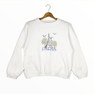 Rare!! Vintage Paris Eiffel Tower Sweatshirt Embroidery Logo Pullover