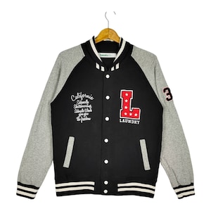 Vintage Varsity Jacket Embroidery Logo Spell By Laundry Sweatshirt Snap Button