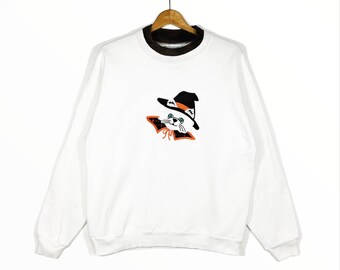 Vintage Kitty Cat Sweatshirt Broderad Logotyp Katt Tröja